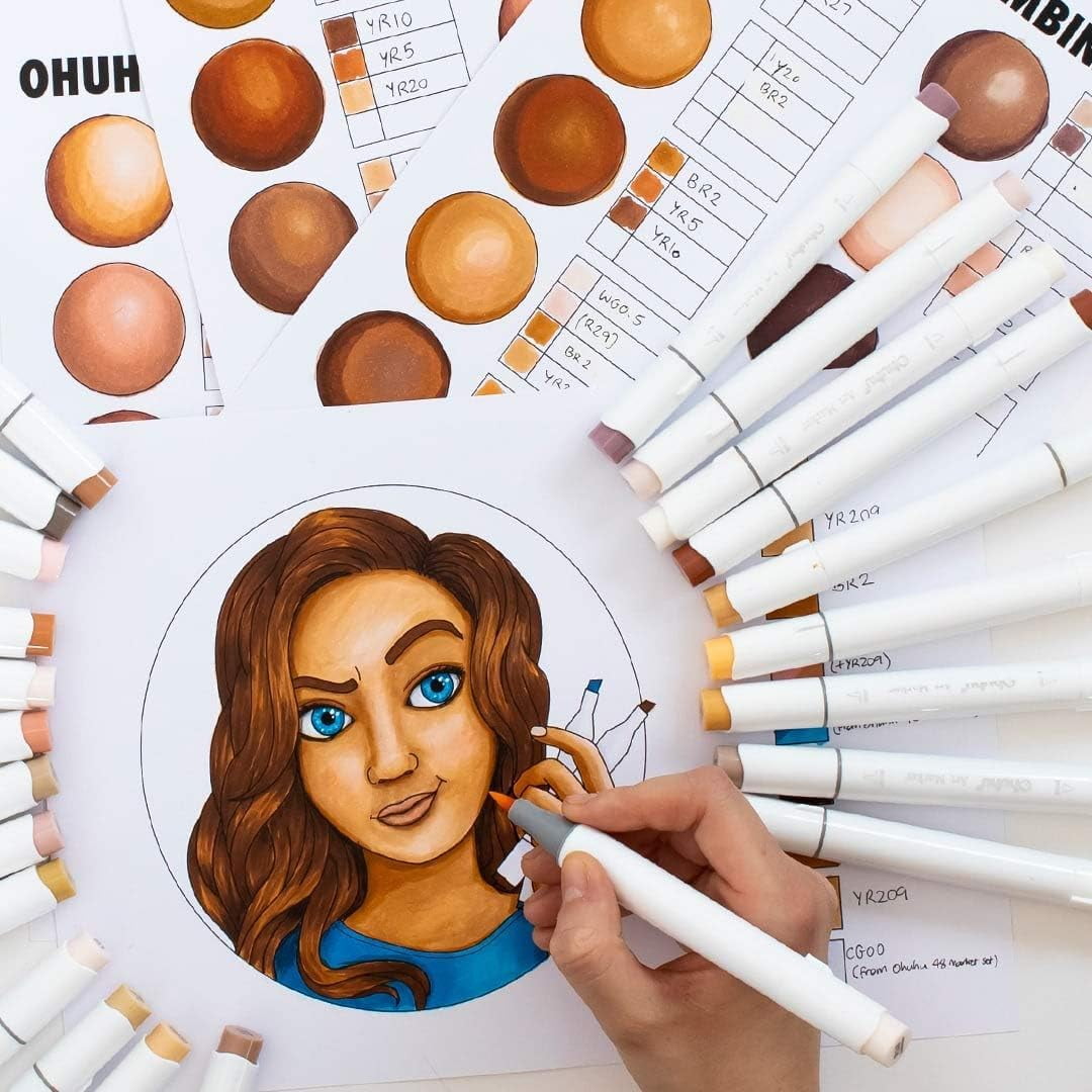 Ohuhu Alcohol Markers Skin Tone 36 Portrait Colors - Refillable Ink - Brush & Chisel Dual Tips
