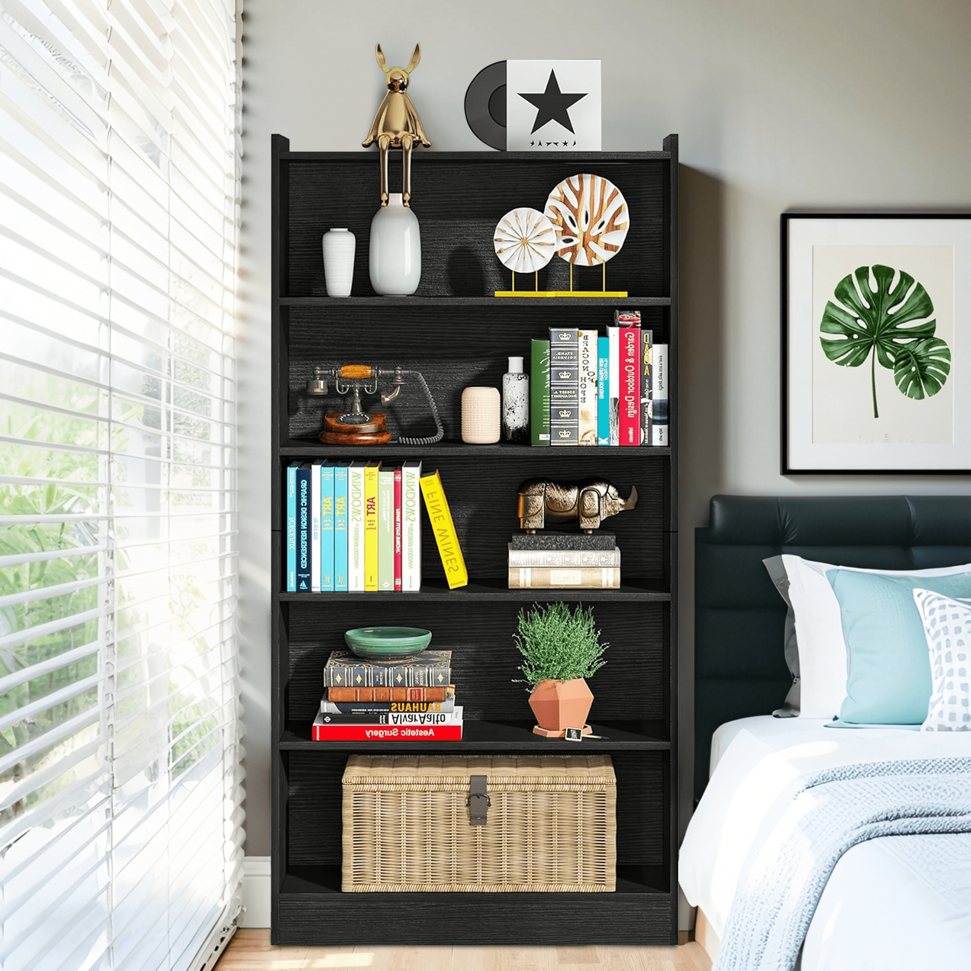 MAYEERTY 6-Tier Open Shelf Tall Bookcase 22Lbs Per Shelf Anti-Fall Top Side Panels