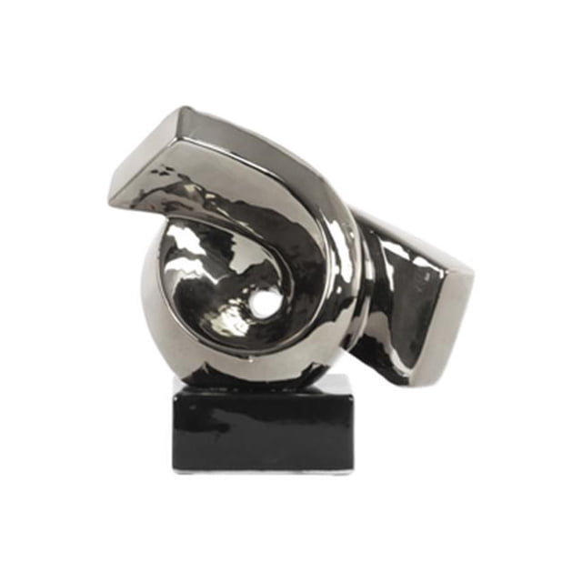 4.25 x 9.5 x 9.75 in. Ceramic Ribbon Abstract Sculpture on Rectangle Base - Polished Chrome Finish, Silver
