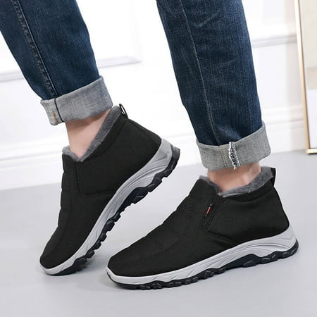 

wofedyo snow boots for men Mens Couple Boots Winter Flat Anti Splashing Thickening Velvet Warm Side Zipper Mid Tube Snow Boots boots for men