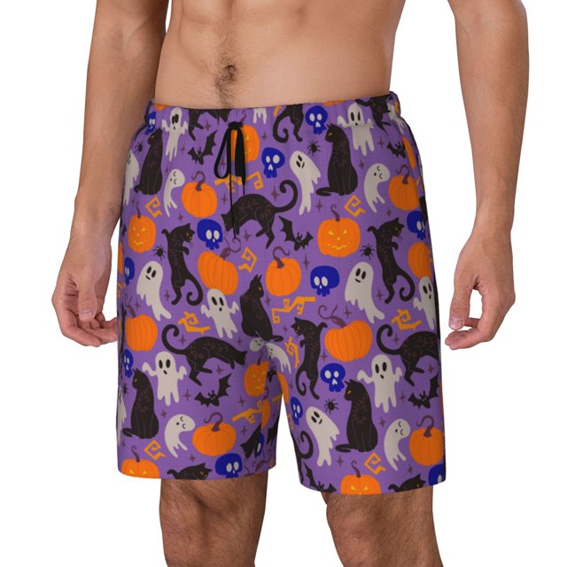 Fotbe Halloween Black Cats Traje de Baño para Hombre – Shorts de Natación de Secado Rápido con Forro y Bolsillos-Small