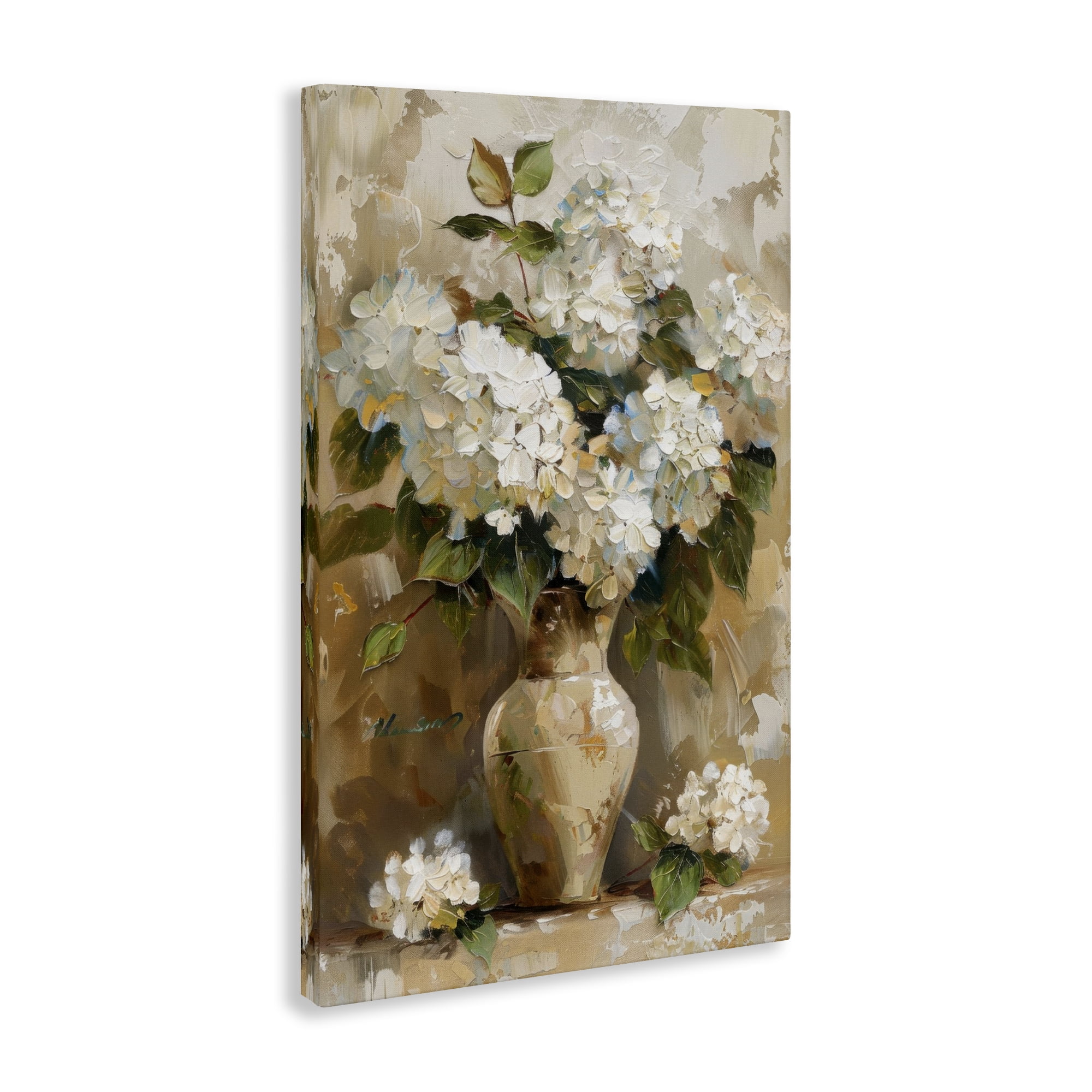 Stupell Industries Vintage White Hydrangeas Plants & Flowers Painting Wrapped Canvas Art Print Wall Art, 20 x 30
