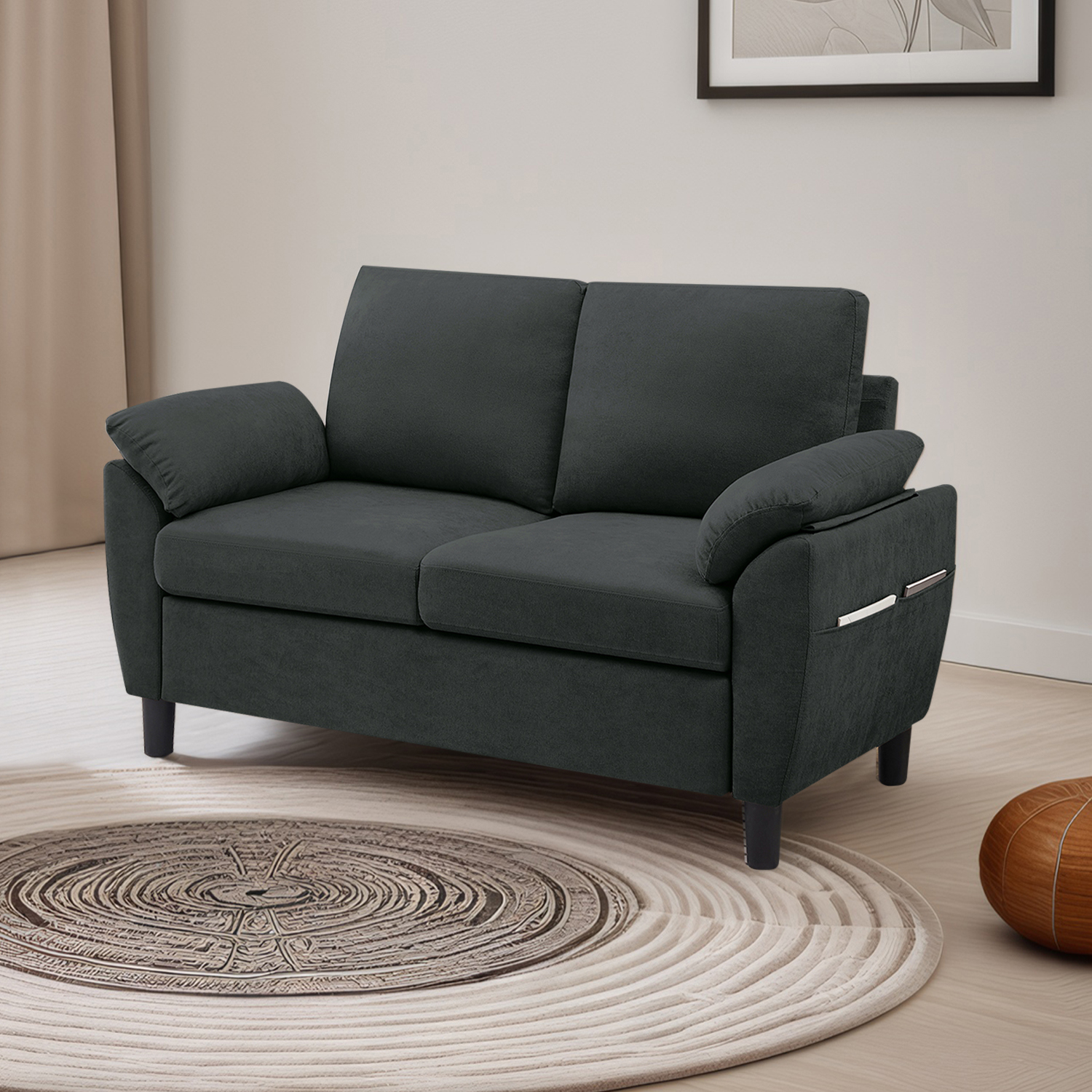 Soscana Loveseat with Storage Side Pockets, 2 Seat Sofa Love Seat Small Couch for Living Room Bedroom Apartment Office Studio,Black