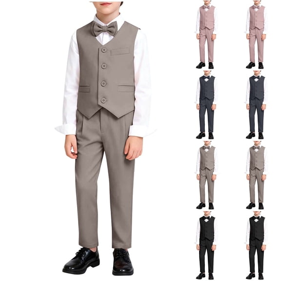 Frostluinai Boys Blazer Suit Formal Outfit Kids 3 Piece Waistcoat Vest and Dress Pants with Bow Tie Gentleman Clothes 1-13 Years