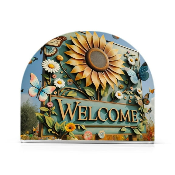 Welcome Butterfly Sunflower Napkin Holders for Tables Napkin Stand Paper Holder Organizer Tabletop Tissue Box Dispenser