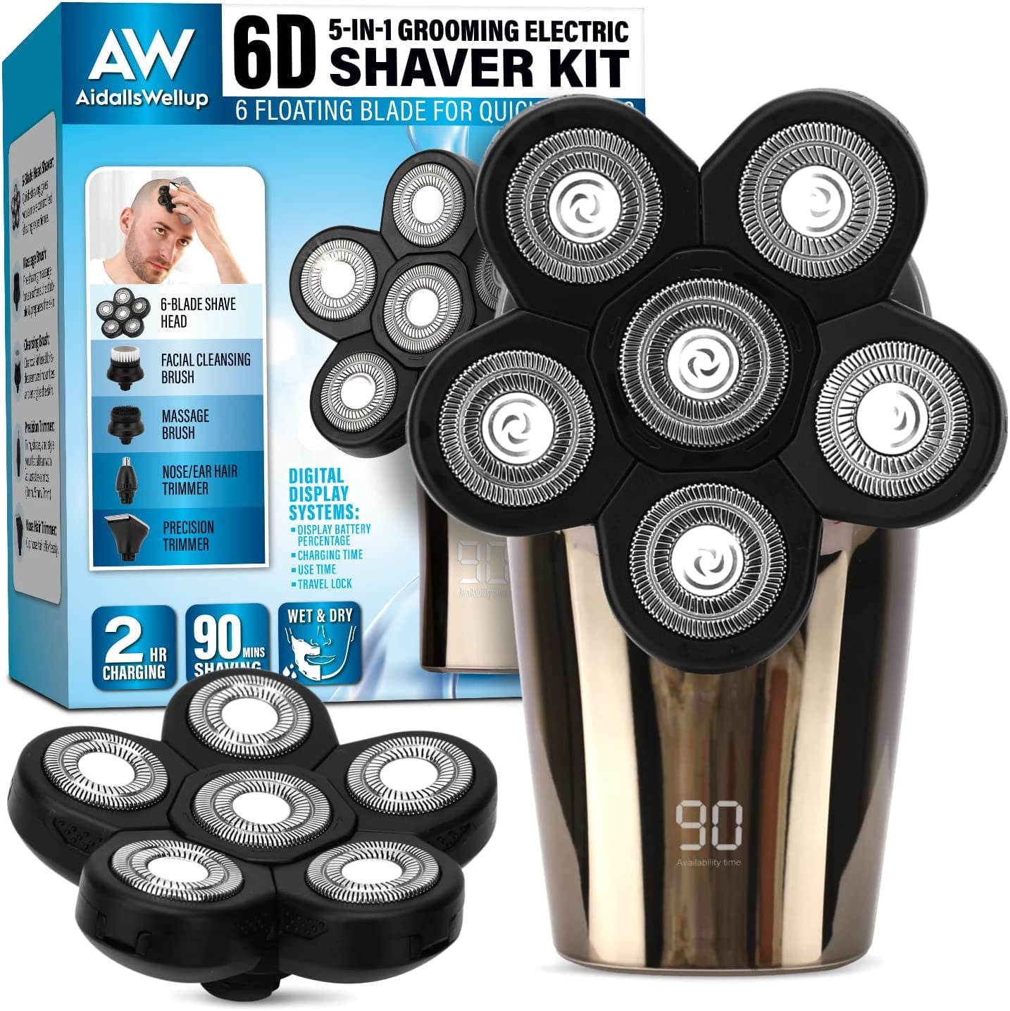 AidallsWellup Men’s 5in1 Electric Head Shaver for Bald Men Head