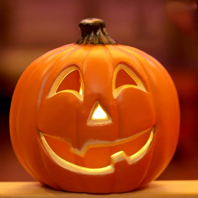 Birdeem Halloween Pumpkin Lantern,Led Lighted Blow Molded Decor with Realistic Pattern,Battery Operated Jack O Lantern for Indoor Outdoor Holiday Home Party Decoration,9.1 X 8.3 Inches