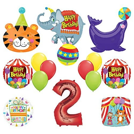 Mayflower Products Circus Theme Big Top 2nd Birthday Party Supplies and Balloon Bouquet Decorations Elephant, Tiger and Seal