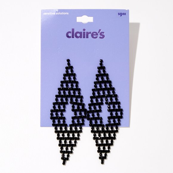 Claire's Boucles d'Oreilles Pendantes Triangulaires Noir Jais avec Tige