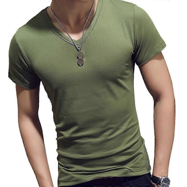 New Men T Shirt Tops V Neck Short Sleeve Tees Men s Fashion Fitness Hot T-shirt For Male Size 5XL