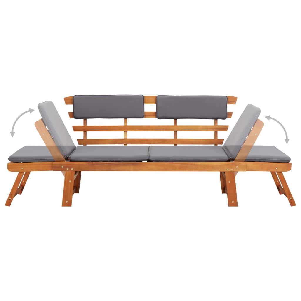 Kepooman 2-in-1 Outdoor Solid Acacia Wood Daybed with Cushion for Garden, Gray