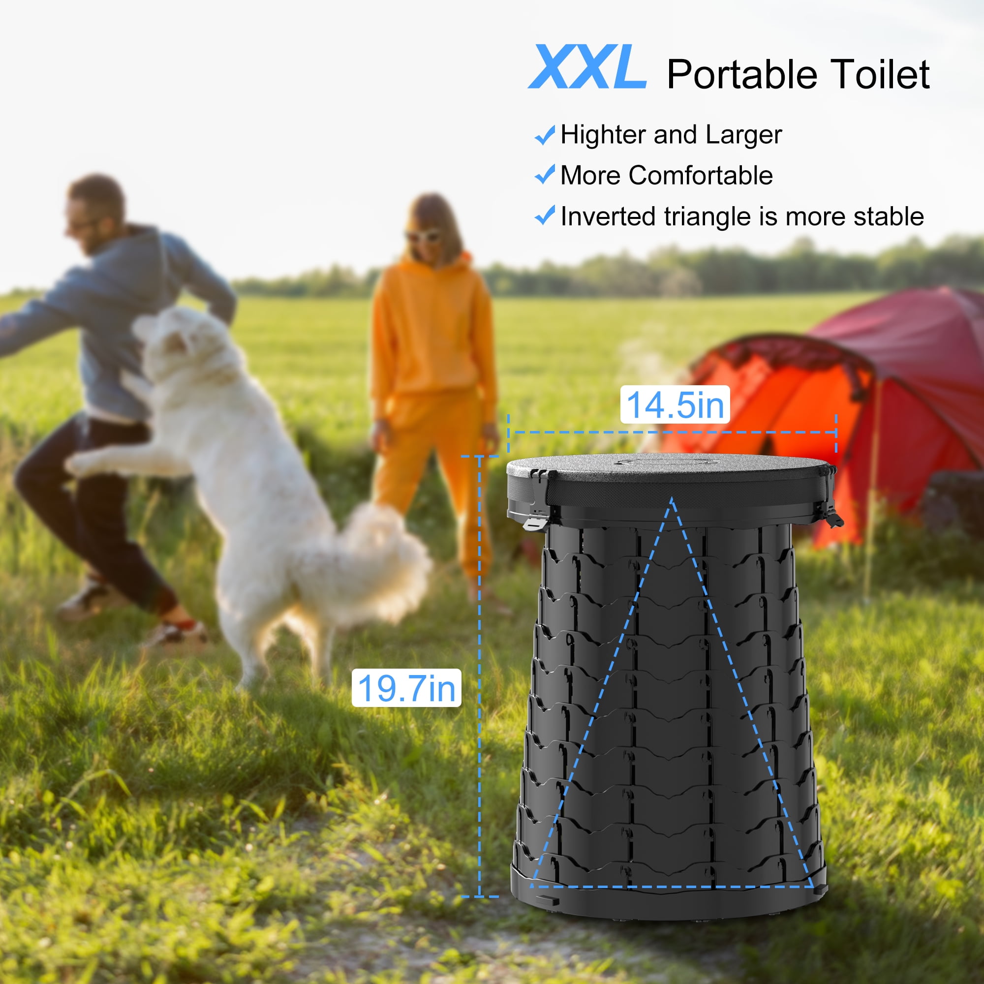 Portable Toilet for Camping,380lbs Capacity-19.7" H ,Collapsible Luggable Loo for Camping/Travel/Hiking/Car