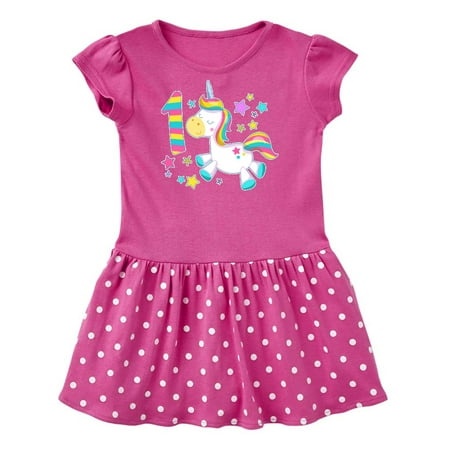 

Inktastic First Birthday Rainbow Unicorn Plush and Stars Gift Baby Girl Dress