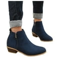 thumbnail image 4 of BLTIBY Ankle Booties for Women Side Zipper Chunky Heel Dress Shoes Solid Colour Suede Comfortable Casual Shoes Blue 35, 4 of 9