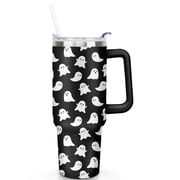 Halloween Ghosts 40 Oz Tumbler with Handle and Straw, Cute Spooky Stainless Steel Double Walled Vacuum Insulated Cup, Holiday Gifts for Men Boys
