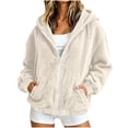 thumbnail image 3 of Liuinsasek Women's Hooded Fuzzy Outerwear Fashion Solid-Color Drawstring Long Sleeve Zip-Up Fleece Jacket with Pockets Casual Warm Winter Outerwear, 3 of 8