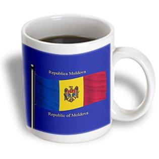 3dRose The flag of Moldova on a blue background with Republic of Moldova in English and Moldovan Romanian, Ceramic Mug, 15-ounce