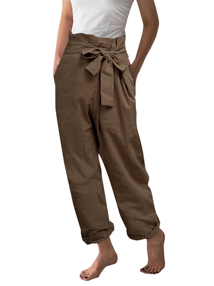 Womens Cotton Linen Wrap Trousers 