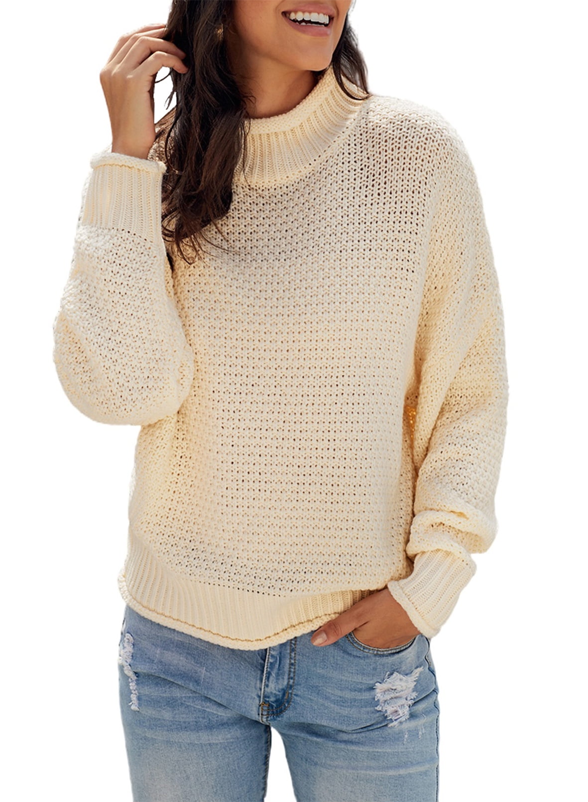 Aleumdr Womens Chunky Turtleneck Sweaters Long Sleeve Batwing Pullover ...