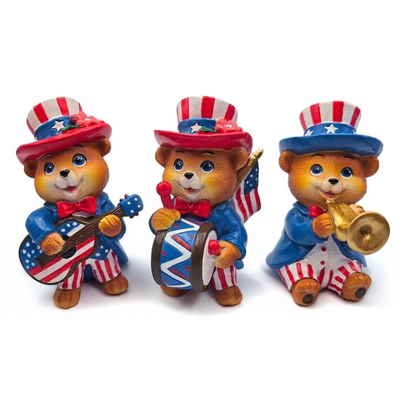 Liberty Bears Patriotic Figurine Set of 3,4" Independence Day Statue Decor