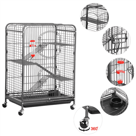 Metal 37" Small Animal Cage for Ferret, Large Rat, Guinea Pig, and Mouse with Pull Out Tray, Black