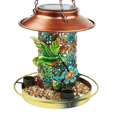 COSTYLE Solar Bird Feeder for Outdoors Hunging, Metal Waterproof Outside Wild Bird Feeders, Gifts for Bird Lovers