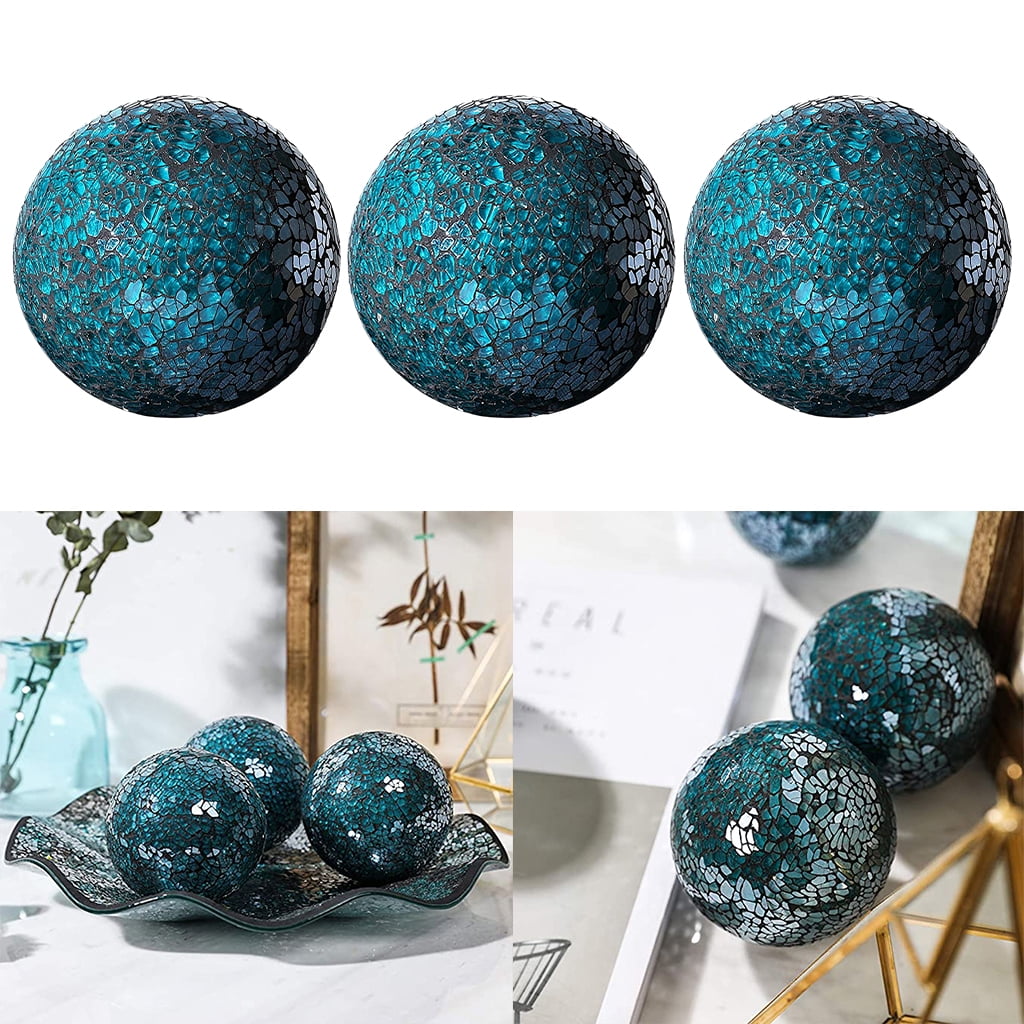 Mosaic Sphere Balls 8cm Housewares Centerpieces Set Decorative Orbs Decorative Ball for Ornaments Coffee Table Decor Festival Living room and 3Pcs Blue 3Pcs