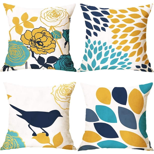 Funda de almohada de 4 piezas, funda de almohada decorativa de algodón y lino, 45 x 45 cm, fundas de almohada cuadradas de lino con patrón geométrico moderno para sofá, automóvil, sofá, dormitorio, o JAMW Sencillez