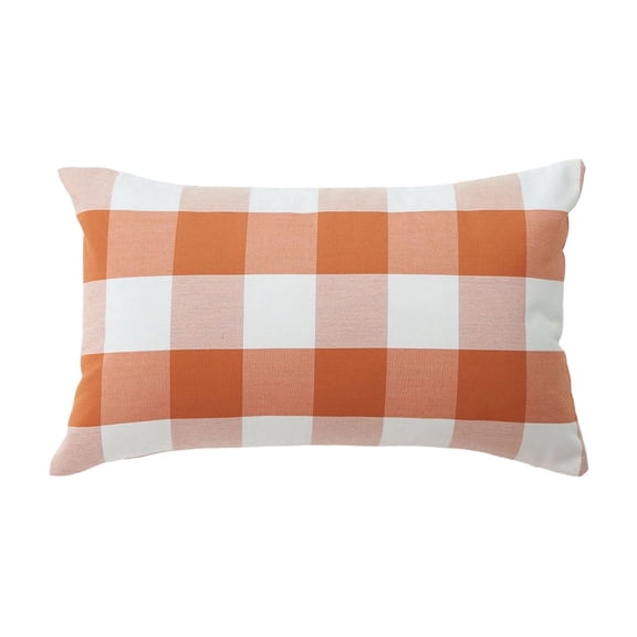 Checkered Throw Pillow Cover - Soft Linen Striped Decorative Cushion for Sofa & Living Room, Cozy Waist Support Pillowcase, Versatile Home Decor, Easy Care Orange A
