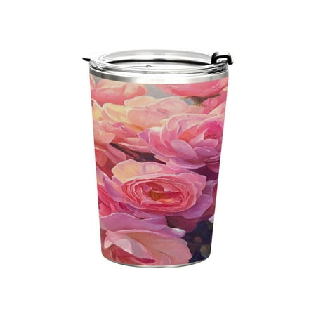 

11oz Straw Mugs with Handle and Straw Lid Sports Mugs Car Mugs Pastel Pink Roses