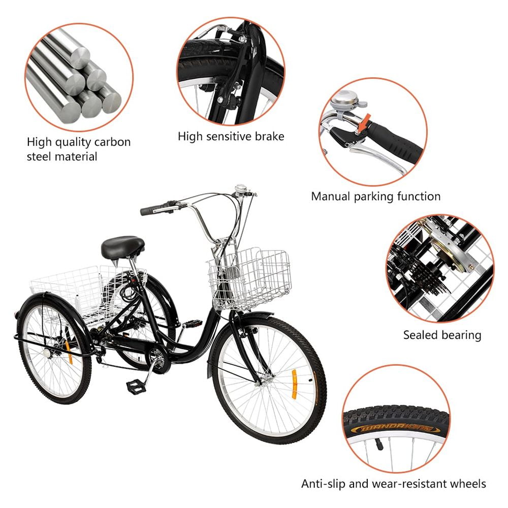 Zimtown Adult Tricycle 7 Speed, 3 Wheel Trike Bike Cruiser, with 26" Big Wheels Large Front and Rear Basket