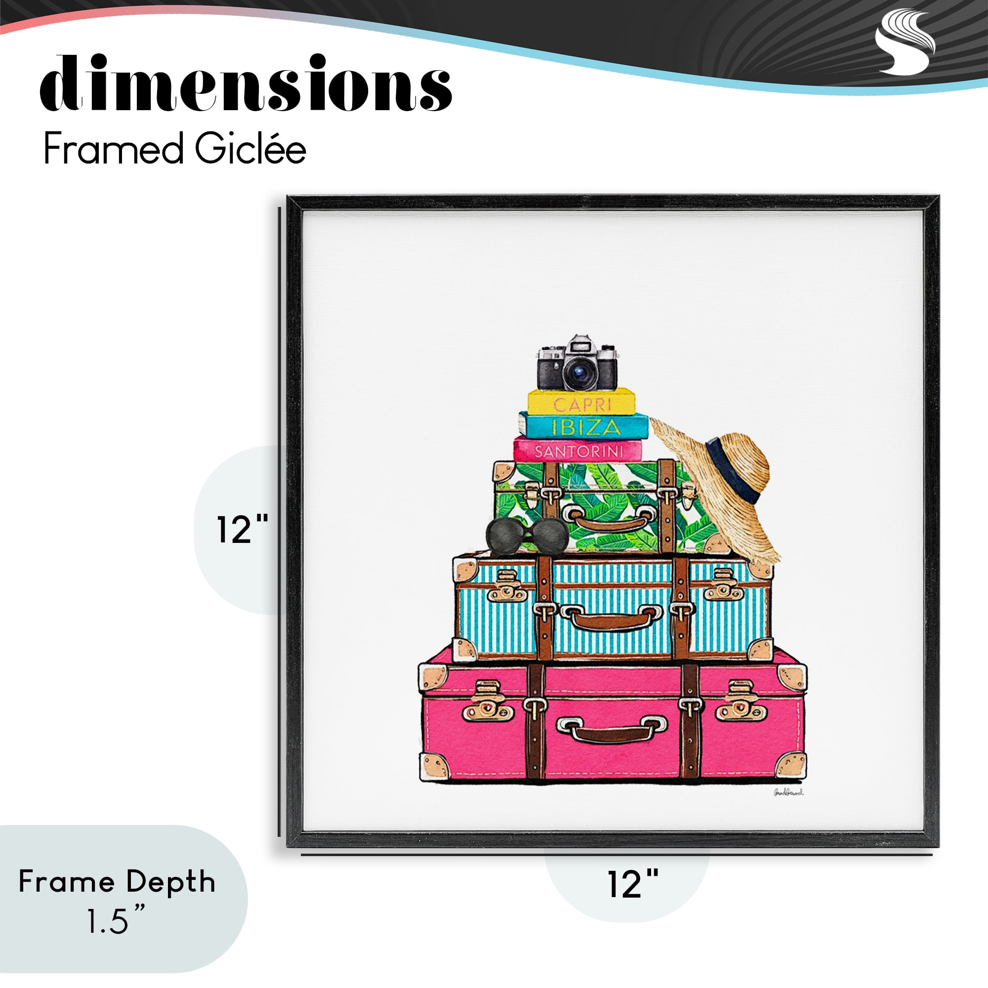 Stupell Industries Glam Travel Suitcases Black Framed Giclee Art, design by Amanda Greenwood