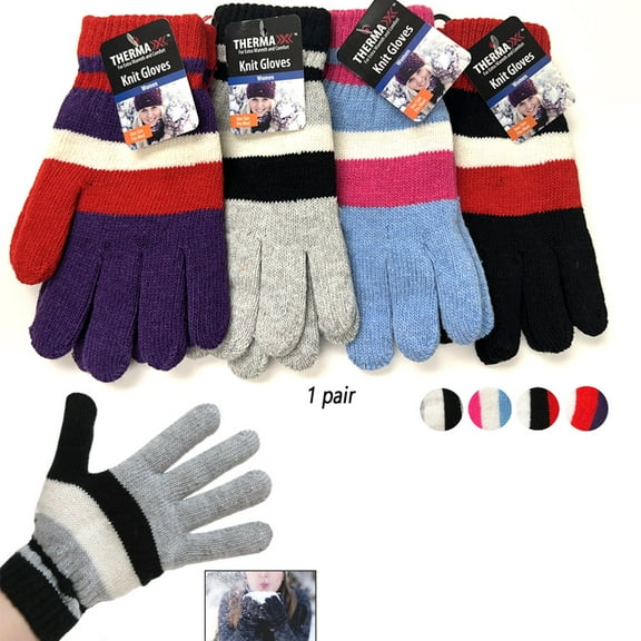 1 Pair Winter Knit Gloves Cold Weather Snow Warm Men Women One Size Soft Stretch