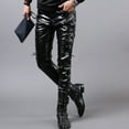 thumbnail image 2 of HOOMEUMY Men Casual Fashion Fitted PU Faux Leather Jeans Biker Pants Punk Style Trousers Rock Steampunk Lace Up PU Leather Pants Black 6, 2 of 9