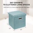thumbnail image 3 of VECELO Folding Storage Ottoman 15" Square Cube Storage, Space-Saving Box Foot Rest Stool Seat For Bedroom Living Room, Green, 3 of 12