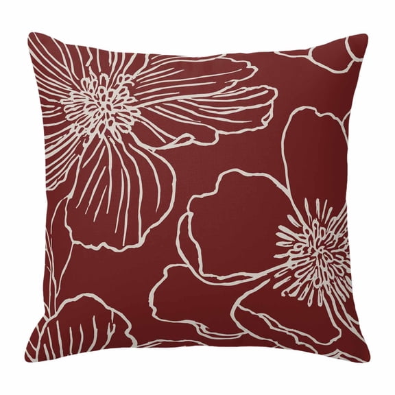 Throw Pillow Covers 24 x 24 Inch, Red Flowers Cotton Linen Pillows Cases, Spring Floral Botanical Modern Art Square Cushion Covers for Couch Sofa Bed
