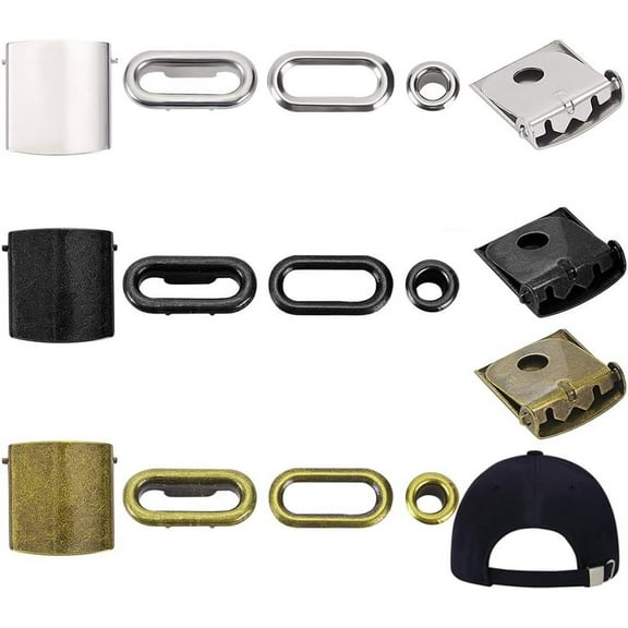 36 Sets 3 Colors Stainless Steel Hat Cap Buckle with Eyelets Adjustable Buckles