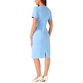 thumbnail image 3 of Vestido de mujer corto de manga corta Inspire Chic, vestido ajustado de tweed para el trabajo, vestido lápiz S azul cielo, 3 of 5