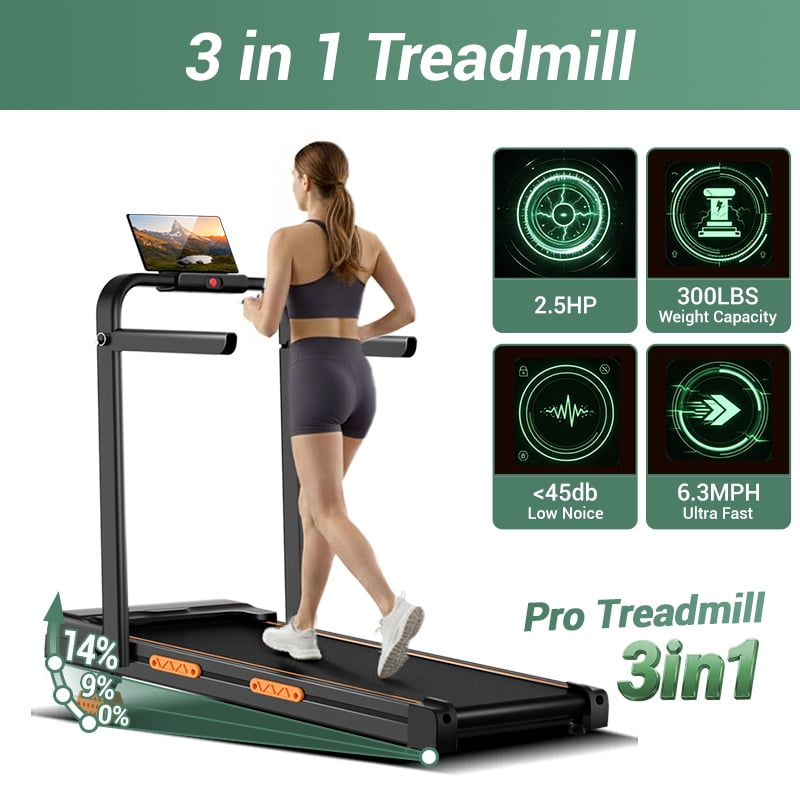 LEZEE 14% Incline Walking Pad, 2.5HP Motor, 6.3MPH, LED Display, 300 lbs Capacity, Compact Treadmill for Home