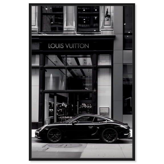 Parked At The Store Black And White Canvas Wall Art Prints For Men by Notoriart, Black Floater Frame, 10"x15"