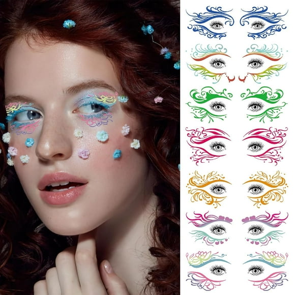 10 Pairs Eyeliner Temporary Tattoo Stickers Colorful Eye Art Makeup Waterproof Transfer Eyeshadow Stickers for Festival Birthday Party Stage Performance