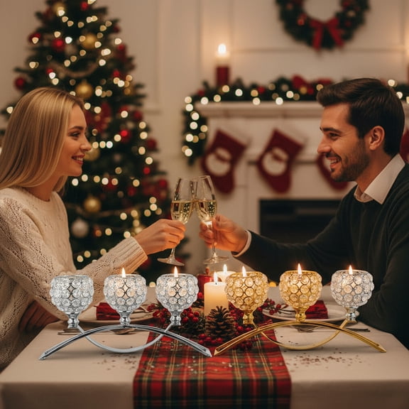 Elegant Candle Holder Three Head Arch Candlestick Crystal Bowl Tealight Candelabra Votive Candle Stand for Romantic Candlelight Dinner Wedding Party Festival Home Table Decoration Gift