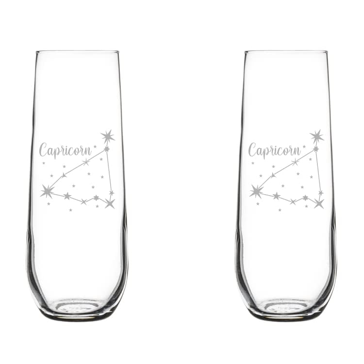 Set of 2 Glass Champagne Flutes Sparkling Wine Glasses Star Zodiac