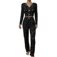 thumbnail image 3 of Womens Cute Long Sleeve Pajama Set Ribbed Top and Pants Sleepwear 2 Piece Pjs Black L, 3 of 8