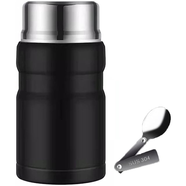 Recipiente térmico aislado de 25 oz para comida caliente, termo para sopa con cuchara, lonchera de acero inoxidable al vacío, termo para alimentos para niños y adultos, color negro
