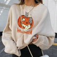 thumbnail image 2 of Chandails en Molleton d'Halloween pour Femmes Imprimé Squelette de Citrouille Surdimensionné Automne Chaud Doux Manches Longues Col Rond Pull Tops, 2 of 6