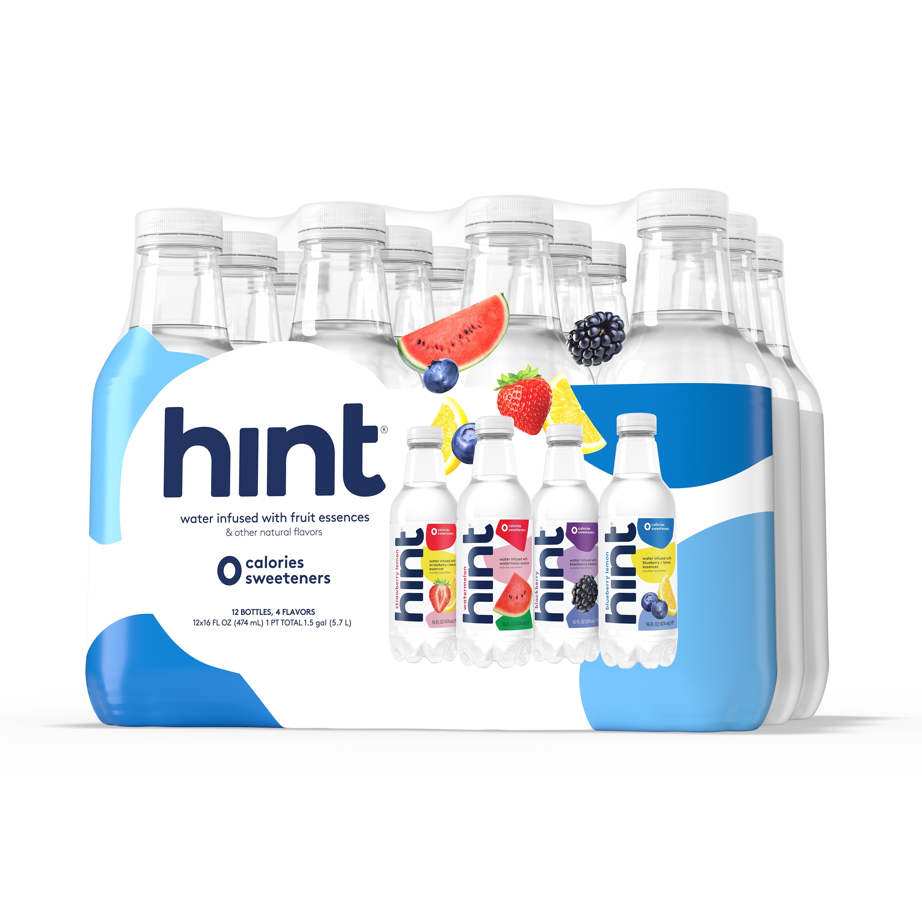 Hint White 4-Flavor Variety Pack Flavored Water, 16 fl oz, 12 Pack Plastic Bottles