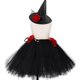 thumbnail image 3 of Falda de tul con sombrero de bruja para niñas, disfraz de tutú de bruja para fiesta de carnaval de Halloween en negro y rojo, falda de tul con flores para niñas, 3 of 5