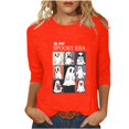 thumbnail image 5 of CLOISE Womens Halloween Tees Funny Halloween Ghost Print Shirts 3/4 Sleeve Round Neck Blouses Basic Loose Oversized Tees Boo Holiday Clothes Winter Gift, 5 of 5