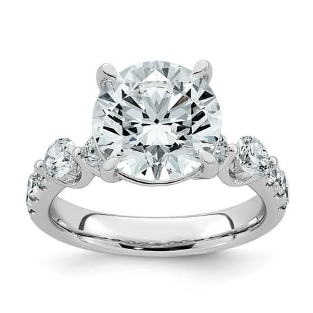 14K White Gold 5ct Certified Rd Ctr Lab Grown Diamond VS+ F+ w/ Round Sides Comp. Eng. Ri
